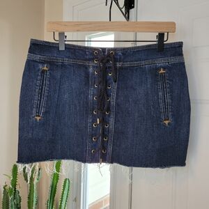 Lauren Ralph Lauren Jeans Co. Mini Dark Wash Lace Up‎ Front Skirt, Size Womens 8